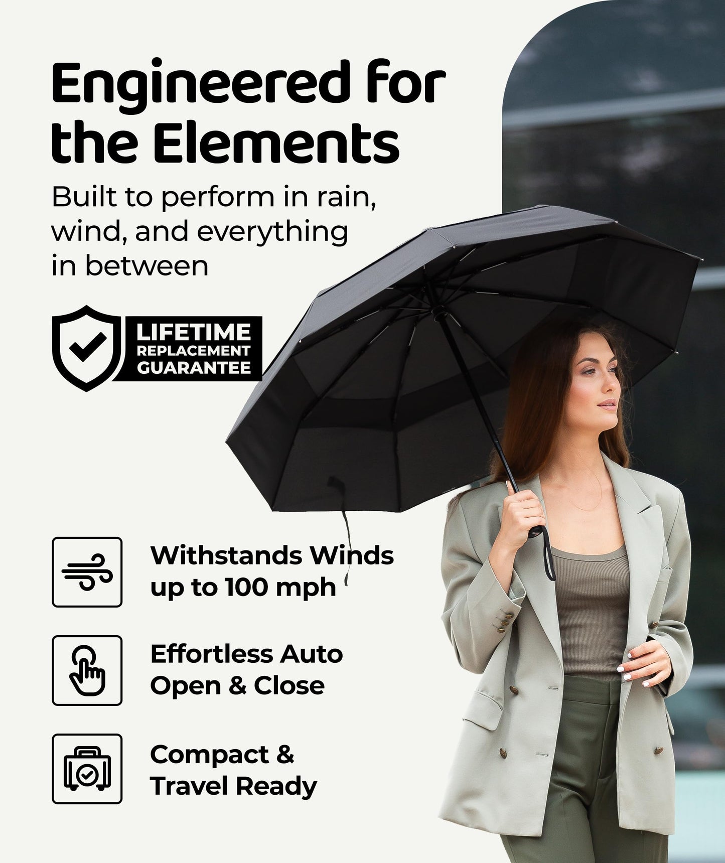 Repel Windproof Travel Umbrella - Compact & Withstands Winds up to 100MPH, Strongest Premium Auto Folding Umbrella for Rain and Sun - Durable, Light & Portable for Women & Men, Fits Backpack & Cars