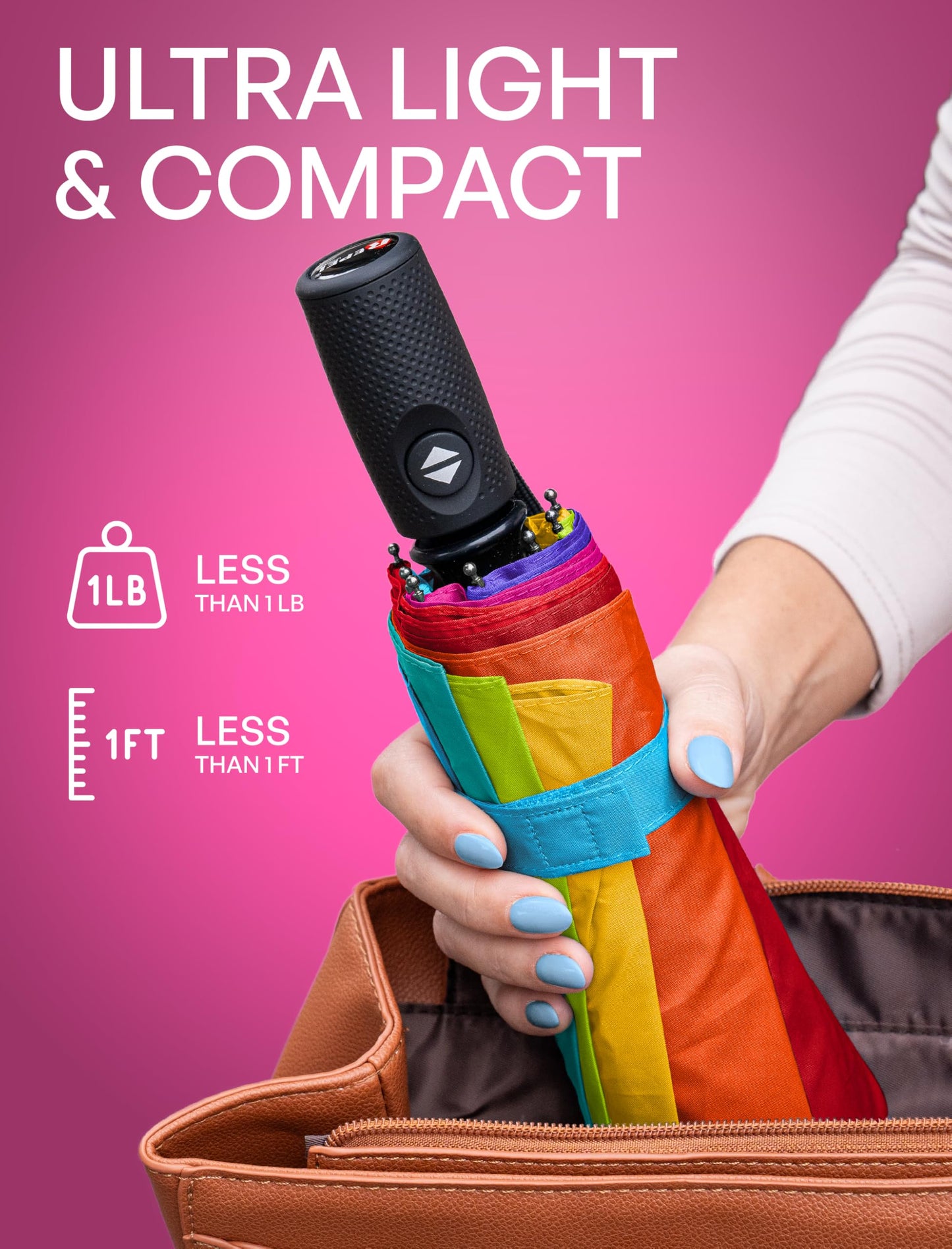Repel Windproof Travel Umbrella - Compact & Withstands Winds up to 100MPH, Strongest Premium Auto Folding Umbrella for Rain and Sun - Durable, Light & Portable for Women & Men, Fits Backpack & Cars