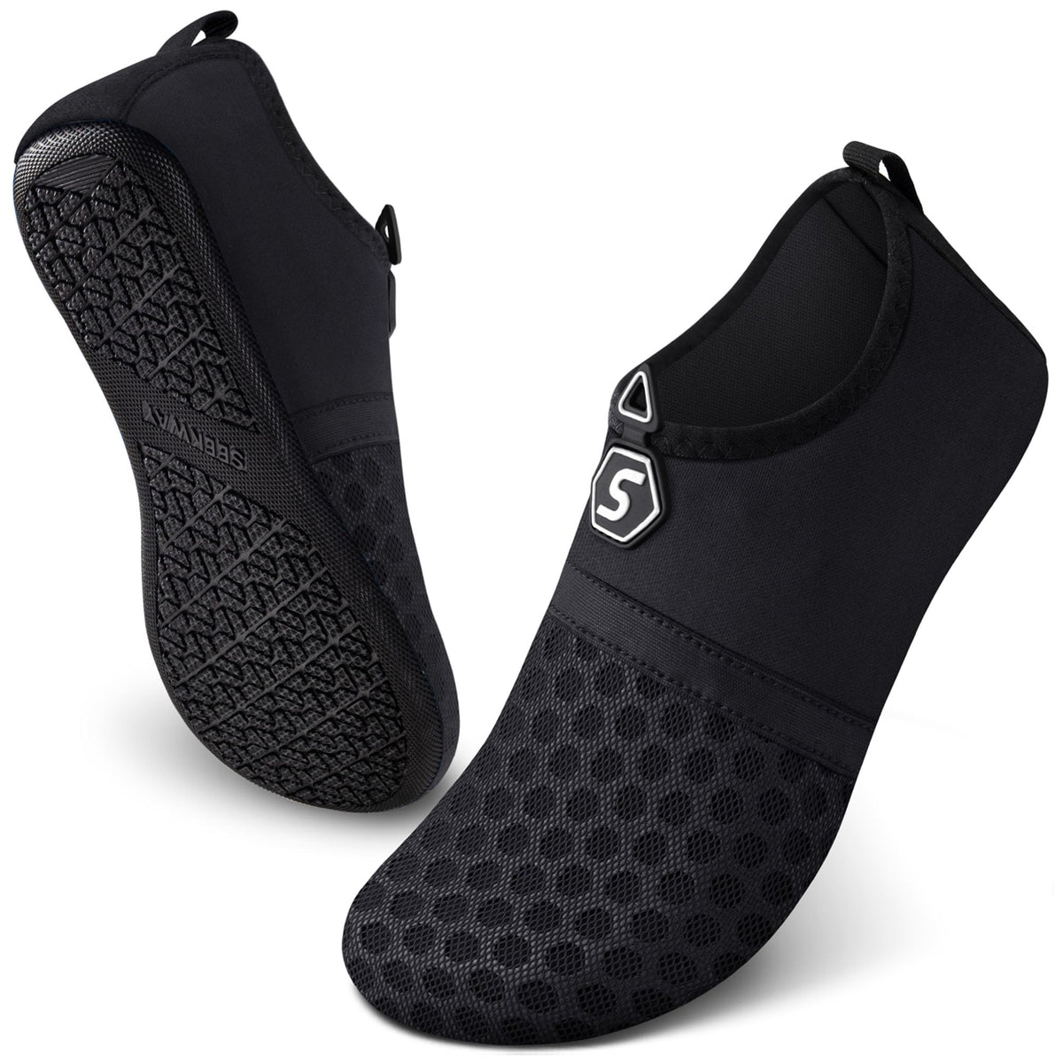 SEEKWAY Water Shoes Quick-Dry Aqua Socks Barefoot Slip-on for Beach Pool Swim River Yoga Lake Surf Women Men Black SK001