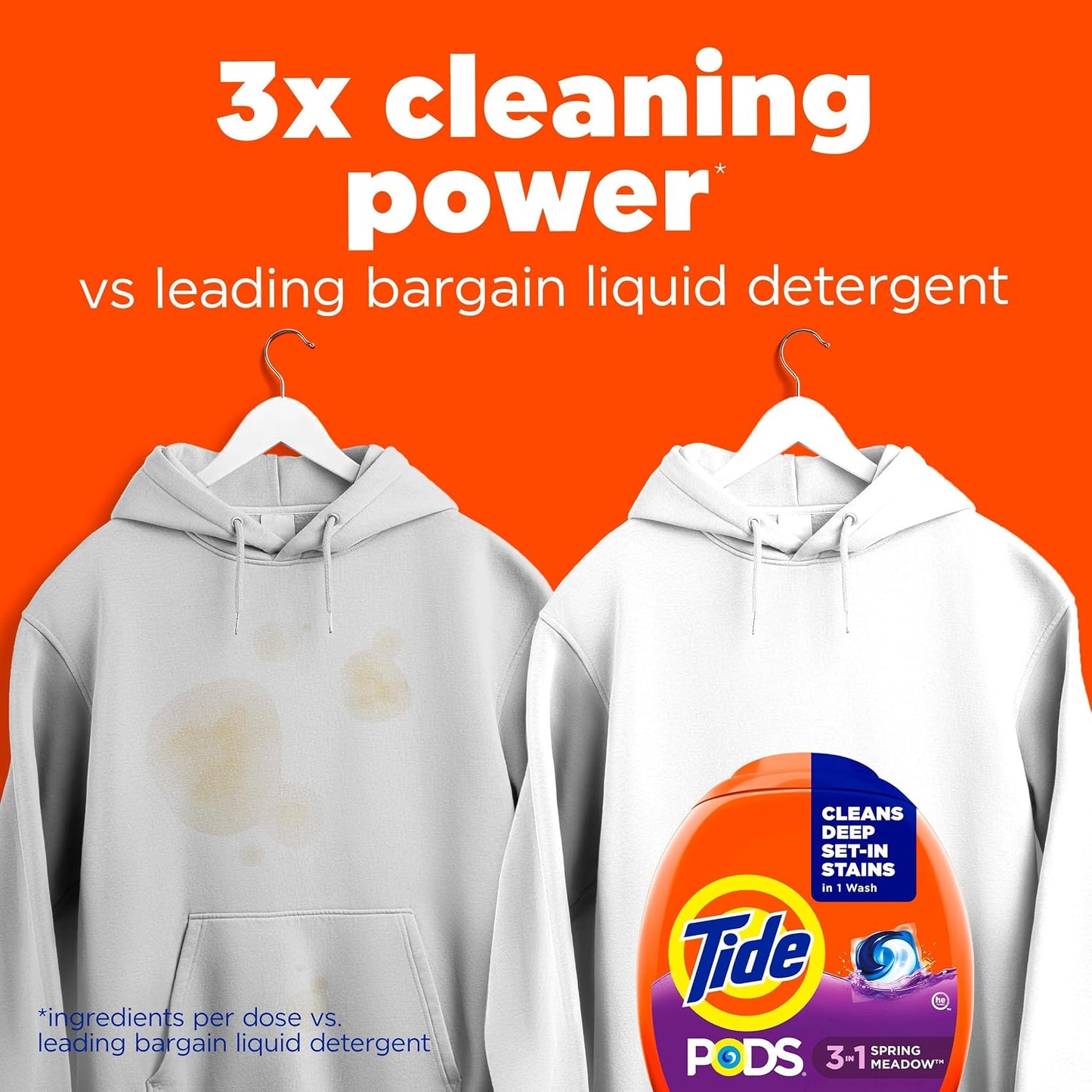 Tide PODS laundry detergent pacs, 3-in-1 Stain Remover, Odor Fighter, Color ProteCountor, 76 Count, HE compatible, Spring Meadow Scent