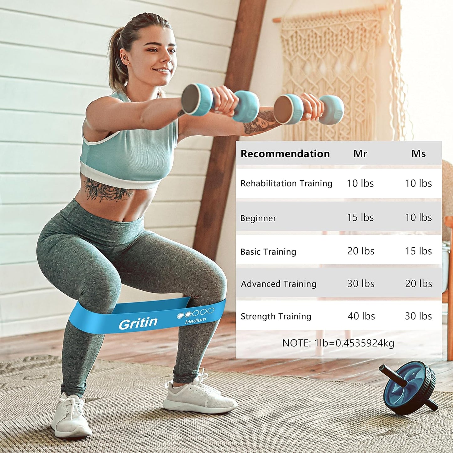 Gritin Resistance Bands, Set of 5 Skin-Friendly Resistance Exercise Band | 5 Different Strength Levels Fitness Bands - Travel Carrying Case Included - Ideal for Home, Gym, Yoga, Training