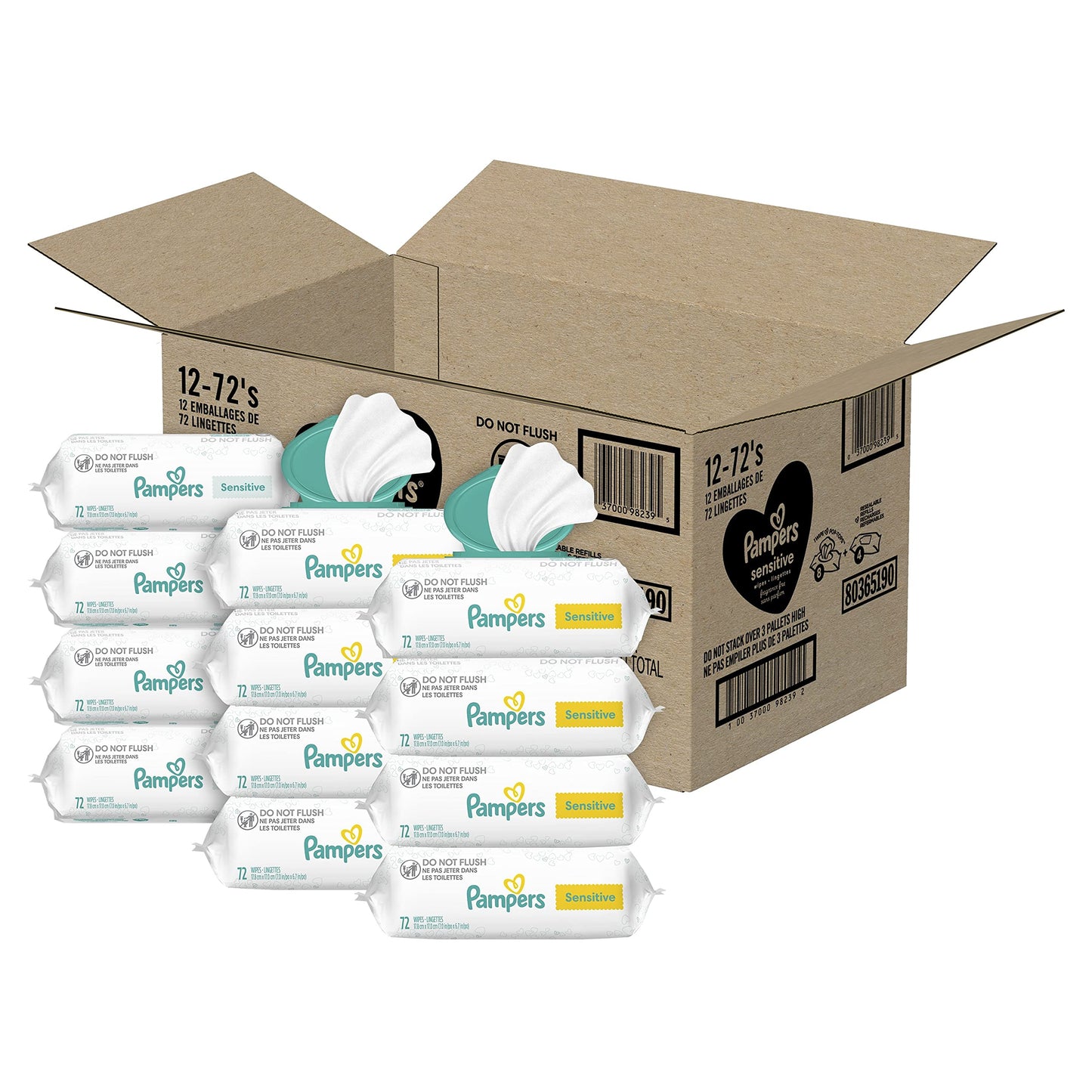 Pampers Sensitive Baby Wipes, Clinically Proven, Fragrance Free, Unscented, Water Based, Hypoallergenic, Multi-Use, Hand Wipes 1008 Wipes Total (18X Flip-Top Packs) [Packaging May Vary]